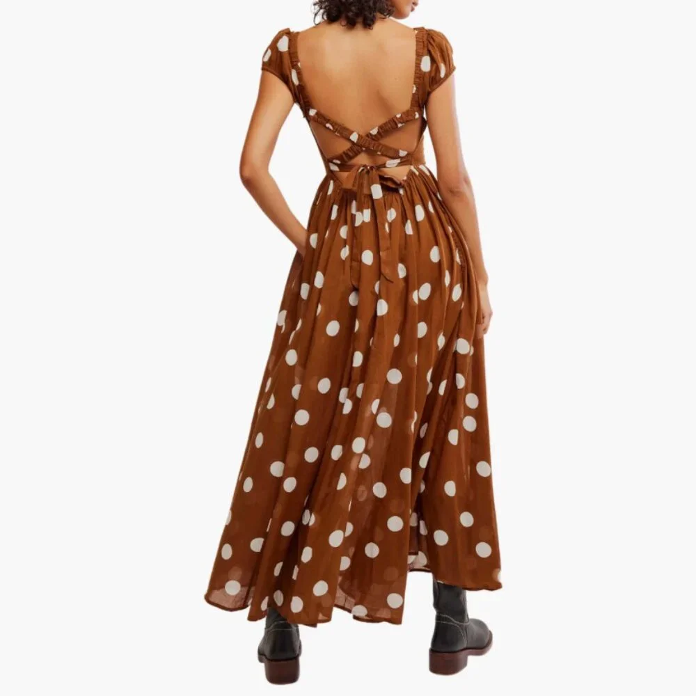 NEW Free People Ultraviolet Dress Polka Dot Maxi Cotton in Oak 4J2 266
